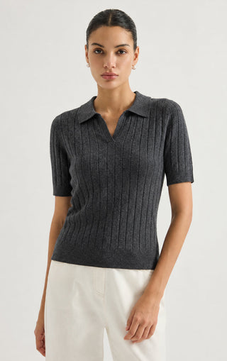 Cable Knit Polo Short Sleeve Sweater