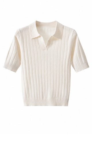 Cable Knit Polo Short Sleeve Sweater