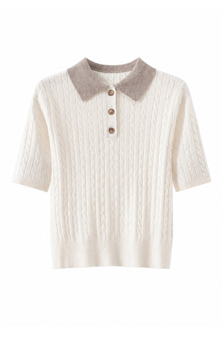 Cable Knit Polo Short Sleeve Sweater
