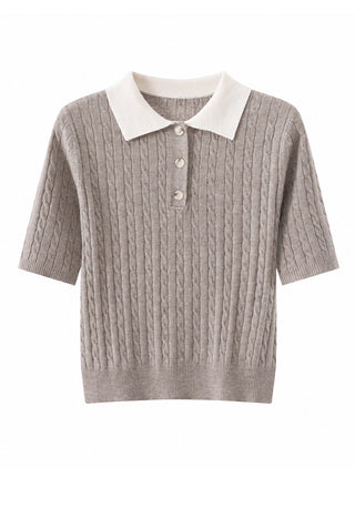 Cable Knit Polo Short Sleeve Sweater
