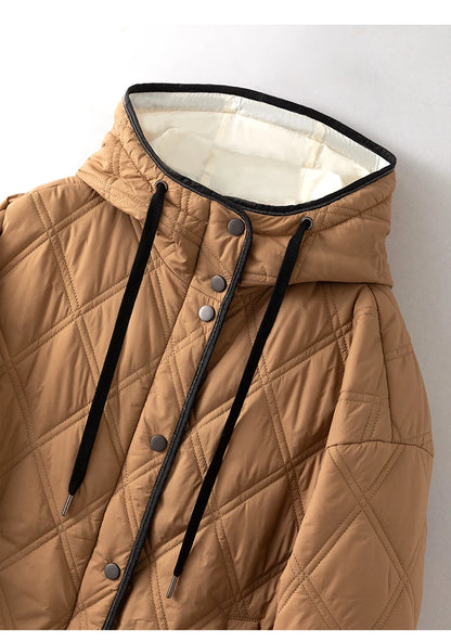 Women's Hooded Zip Pocket Single-Breasted Coat Jacket CA-63