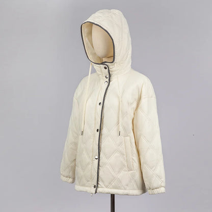 Women's Hooded Zip Pocket Single-Breasted Coat Jacket CA-63