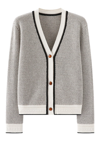 Wool and Cashmere Contrast-Trim Cardigan