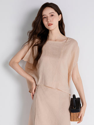 Linen Asymmetrical Square-Neck Shell