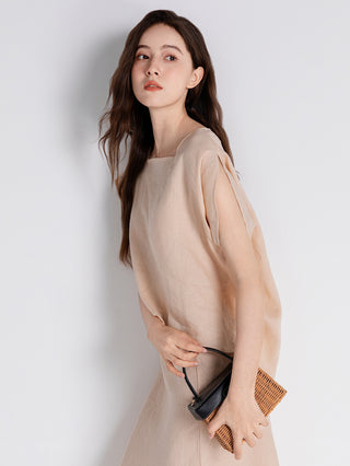 Linen Asymmetrical Square-Neck Shell