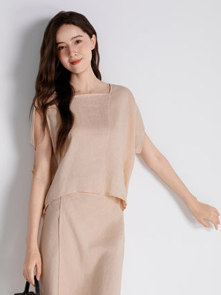 Linen Asymmetrical Square-Neck Shell