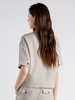 Vintage Button Linen Short-Sleeve blouse