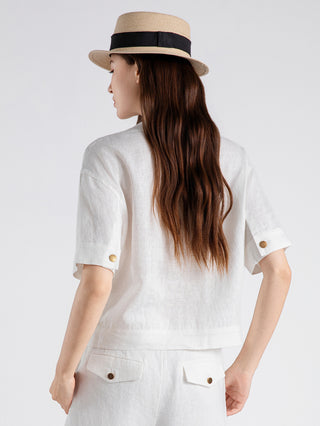 Vintage Button Linen Short-Sleeve blouse