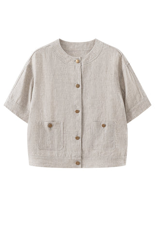 Vintage Button Linen Short-Sleeve blouse
