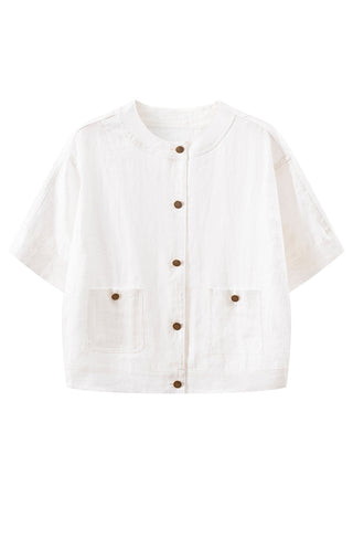 Vintage Button Linen Short-Sleeve blouse