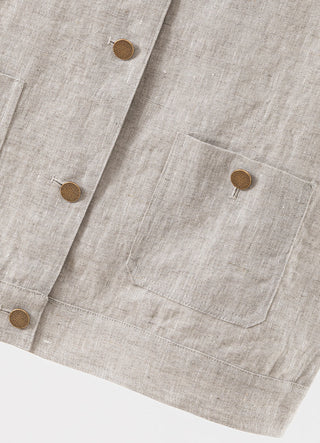 Vintage Button Linen Short-Sleeve blouse