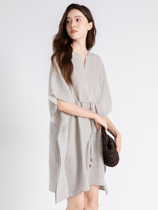 100% Linen Drawstring Waist Mini Dress