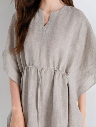 100% Linen Drawstring Waist Mini Dress