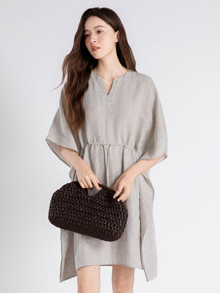 100% Linen Drawstring Waist Mini Dress