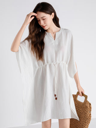 100% Linen Drawstring Waist Mini Dress