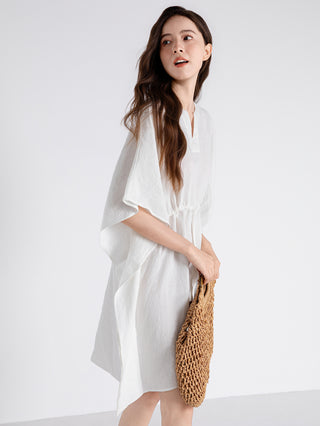 100% Linen Drawstring Waist Mini Dress