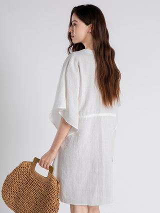 100% Linen Drawstring Waist Mini Dress