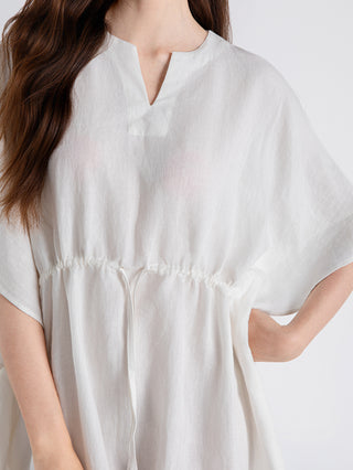 100% Linen Drawstring Waist Mini Dress