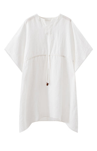 100% Linen Drawstring Waist Mini Dress