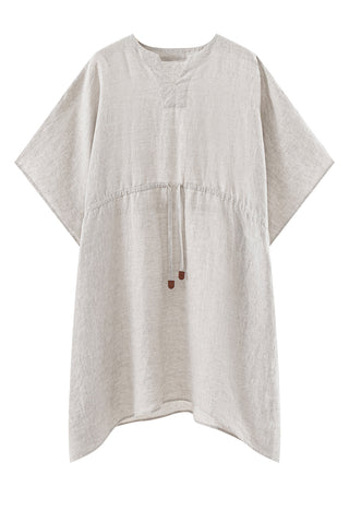 100% Linen Drawstring Waist Mini Dress