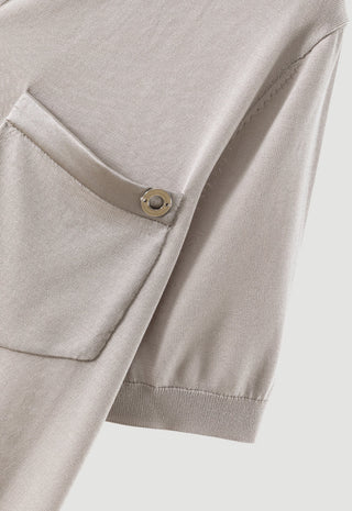 Silk Blend Polo Top with Satin Pocket Detail