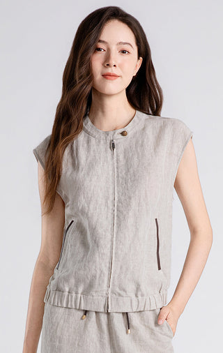 Linen Vest with Sheepskin Trim