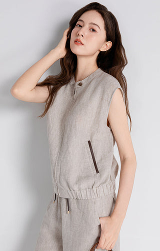Linen Vest with Sheepskin Trim