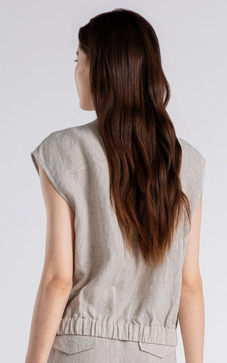 Linen Vest with Sheepskin Trim
