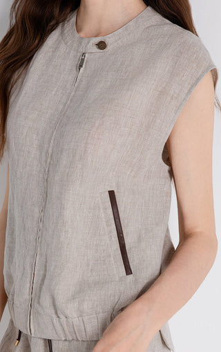 Linen Vest with Sheepskin Trim