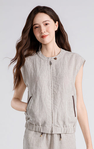 Linen Vest with Sheepskin Trim