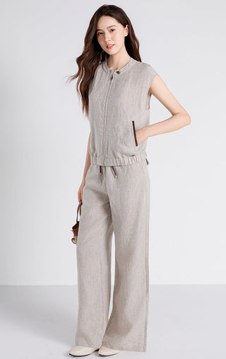 Linen Vest with Sheepskin Trim