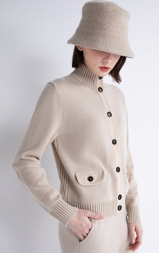 Wool and Cashmere High-Neck Button Cardigan - serathinan 