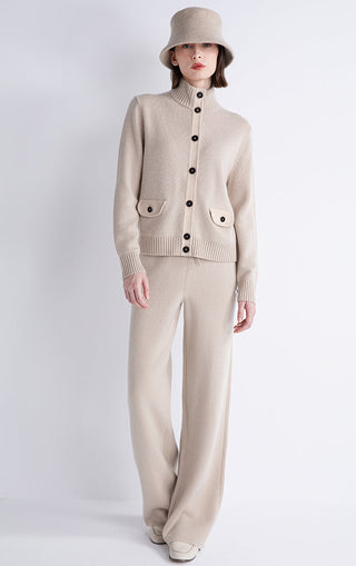 Wool and Cashmere High-Neck Button Cardigan - serathinan 