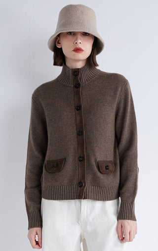 Wool and Cashmere High-Neck Button Cardigan - serathinan 