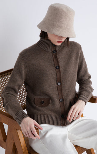 Wool and Cashmere High-Neck Button Cardigan - serathinan 
