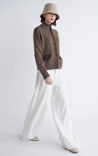 Wool and Cashmere High-Neck Button Cardigan - serathinan 