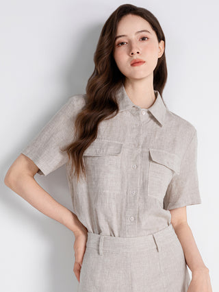Linen Utility Short-Sleeve Shirt