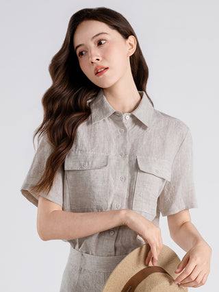 Linen Utility Short-Sleeve Shirt