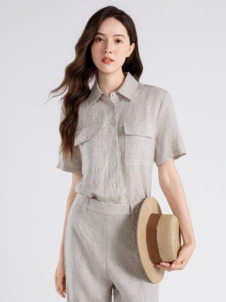 Linen Utility Short-Sleeve Shirt