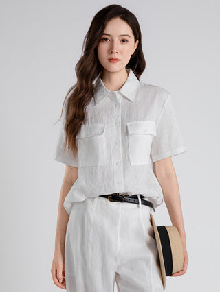Linen Utility Short-Sleeve Shirt