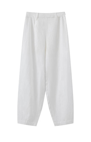 Linen Cropped Barrel-Leg Pants