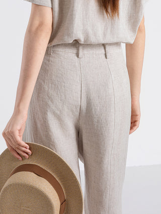 Linen Cropped Barrel-Leg Pants