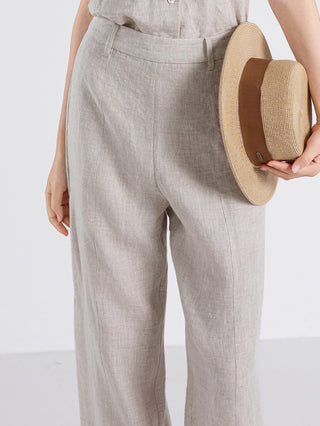 Linen Cropped Barrel-Leg Pants
