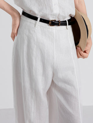 Linen Cropped Barrel-Leg Pants