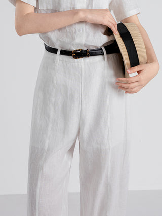 Linen Cropped Barrel-Leg Pants