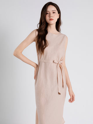 Linen Belted Midi Dress