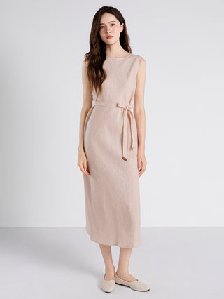 Linen Belted Midi Dress