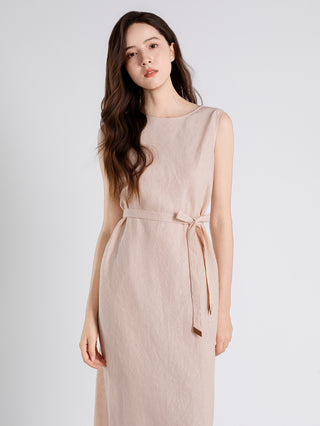 Linen Belted Midi Dress