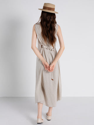 Linen Belted Midi Dress