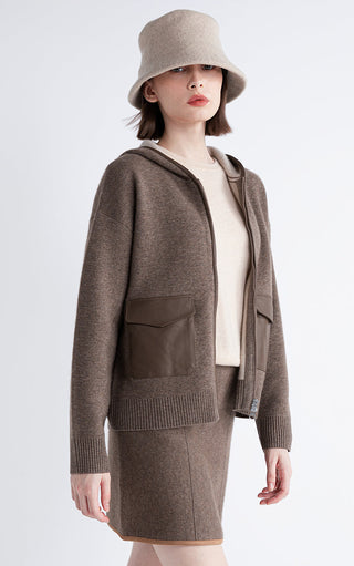 Wool-Cashmere Hooded Women’s Jacket with Sheepskin Pockets